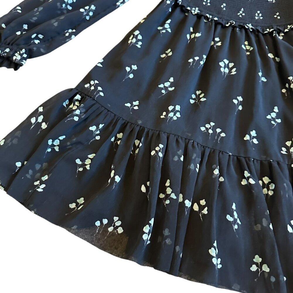 Wilfred Aritzia Tempest Dress Black Aqua Print Long Sleeve Mini Length Size XS - Picture 6 of 15